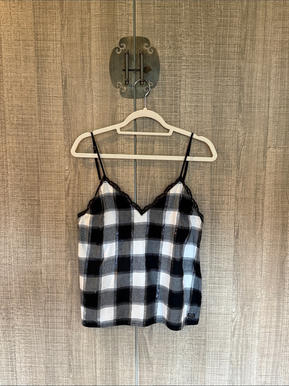 Victoria's Secret Black & White Plaid Lace-Trim Camisole